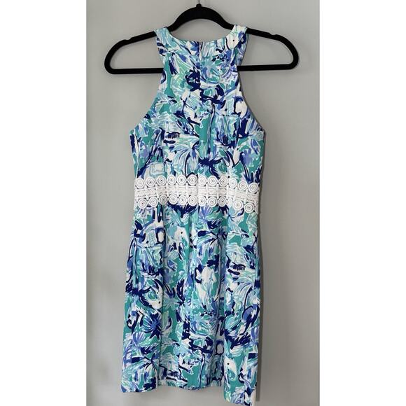 Lilly Pulitzer Ashlyn Shift Dress 00 Turquoise Blue Elephant Appeal Tropical - Picture 5 of 16